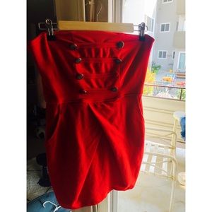 Red strapless mini dress